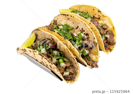 Delicious Mexican Carne Asada tacos filled with fresh ingredients like meat, onions, and cilantro Delicious Mexican Carne Asada tacos filled with fresh ingredients like meat, onions, and cilantro 115925864