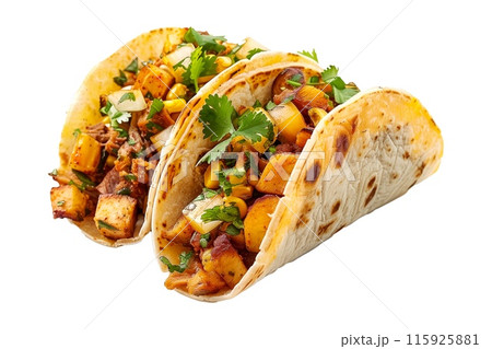 Delicious Mexican Al Pastor tacos filled with fresh ingredients like meat, onions, and cilantro Delicious Mexican Al Pastor tacos filled with fresh ingredients like meat, onions, and cilantro 115925881
