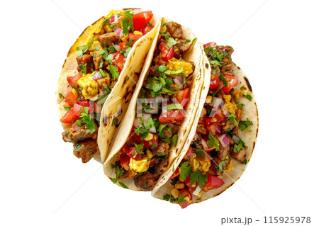 Delicious Mexican Breakfast tacos filled with fresh ingredients like meat, onions, and cilantro Delicious Mexican Breakfast tacos filled with fresh ingredients like meat, onions, and cilantro 115925978