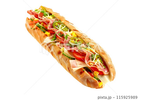 Delightful sandwich with fresh vegetables, meat and whole grain bread, perfect for a healthy meal 115925989