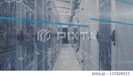 Image of data processing over server room 115926015