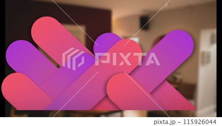 Image of purple shapes over interior of living room Image of purple shapes over interior of living room 115926044