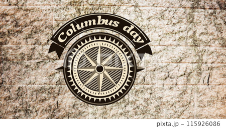 Image of columbus day and compass over stone wall 115926086