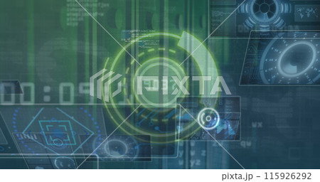 This image is a digital image of a digital interface with data processing against a black background This image is a digital image of a digital interface with data processing against a black background 115926292