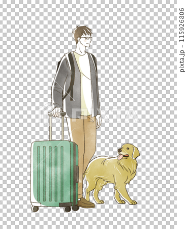 旅行をする男性と犬 115926806