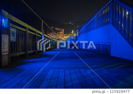 おしゃれにライトアップされた、夜の熱海サンビーチの風景 115928477