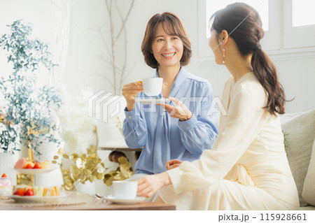 カフェで会話をする二人の女性 カフェで会話をする二人の女性 115928661