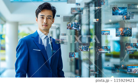 モダンなオフィスで働くプロフェッショナル。アジア人若手リーダーのコンセプト。 115929421