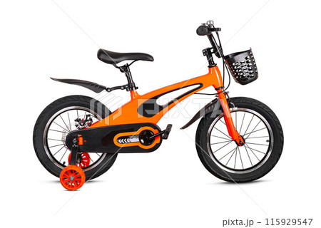 Orange children's bicycle isolated on white background 115929547