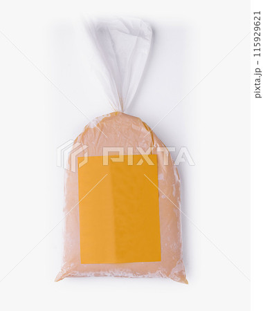 Mango ice cream mix bag isolated on white background 115929621
