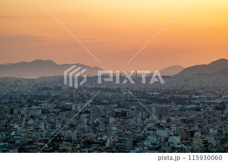 Aerial cityscape view of Athens capital of Greece during sunset, view from Lycabettus hill 115930060