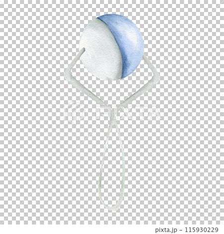 New born baby boy Rattle watercolor clipart. Hand drawn little kid playing toy,a children's accessory. For design of cards and invitations, baby shower party invitation, card design 115930229