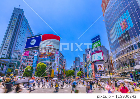 日本の東京都市景観 6月。インバウンド復活…賑わう渋谷スクランブル交差点などを望む＝19日 115930242