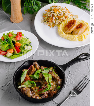 Healthy gourmet meal selection on table 115930421