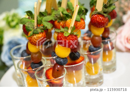 Buffet meals in luxury hotels often include a variety of food options from all over the world.    115930718