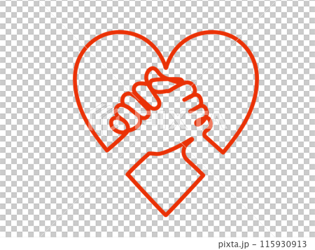 雙手緊緊地握在一起，形成心形標記（線條畫/單筆畫樣式） 線條不會展開，因此可以對其進行編輯。 115930913