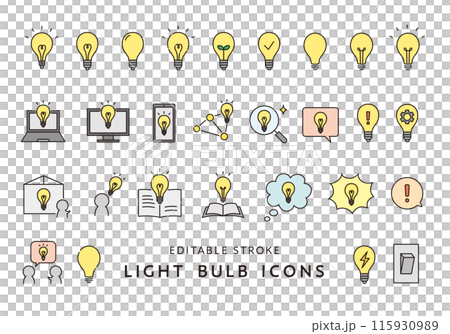 Set of various light bulb and inspiration icons (color) 115930989