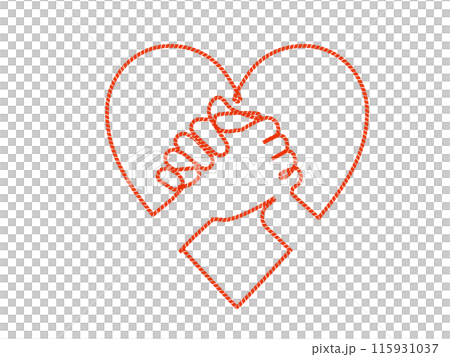 心形標記和看起來像用線條繪製的互鎖雙手（線條畫/單筆風格） 115931037