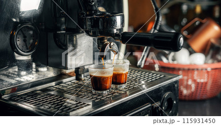 Strong shot espresso coffee from the machine 115931450