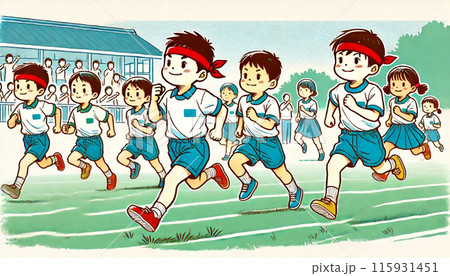 運動会の徒競走の様子 115931451