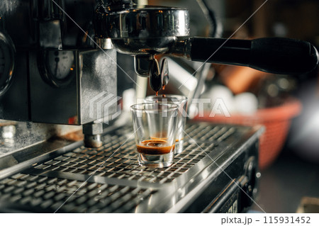 Strong shot espresso coffee from the machine Strong shot espresso coffee from the machine 115931452