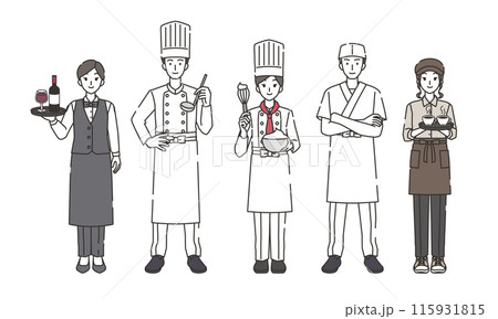 飲食業に携わる人々のイラストセット 115931815