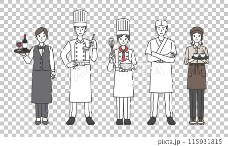 飲食業に携わる人々のイラストセット 115931815