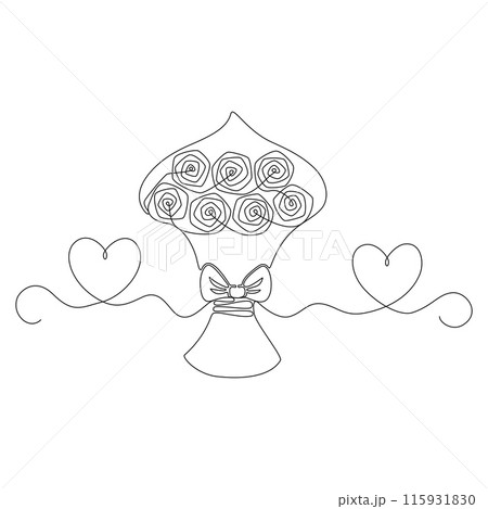 Wedding bouquet drawing in the form of one continuous line in minimalism. Editable vector contour 115931830
