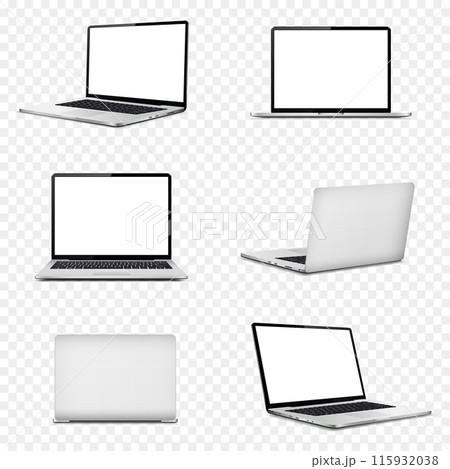 Laptop computer with white screen on transparent background 115932038