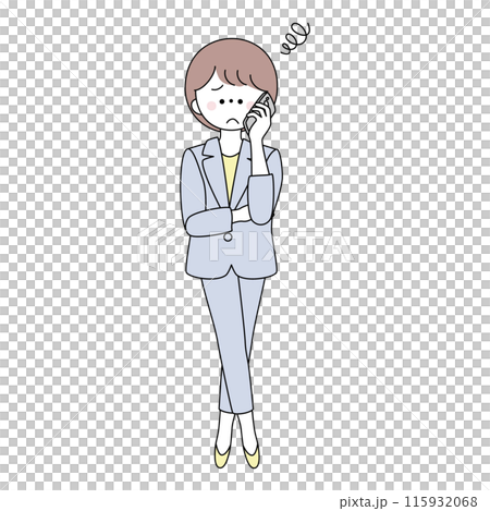 一位身穿西裝、雙臂交叉打電話的女士的插圖 115932068