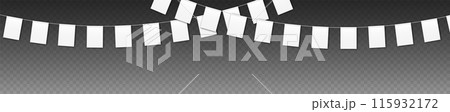 Bunting flags mockup, carnival party flags, festive pennants hanging on a rope. 115932172