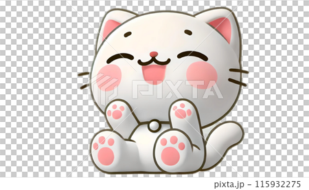 笑顔の白猫キャラクターのイラスト素材 [115932275] - PIXTA