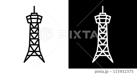 シンプルな博多ポートタワーのラインアイコン 115932375