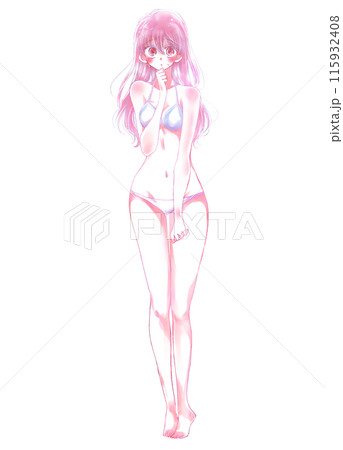 恥ずかしそうな水着の女性 115932408