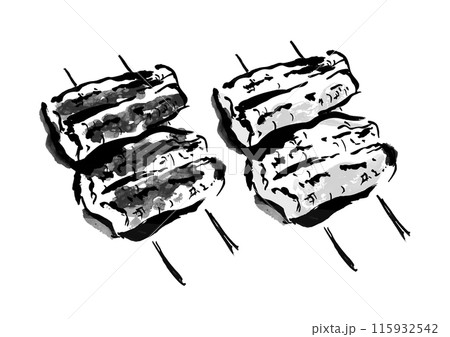 串に刺したうなぎの蒲焼きと白焼きの手書きの和風筆書きイラスト 115932542