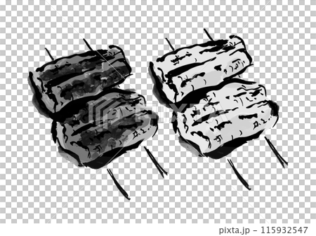 Hand-drawn Japanese-style brush-written illustration of skewered grilled and unagi (grilled eel) 115932547