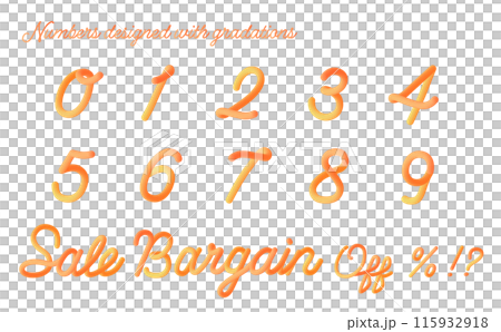 ベクターのグラデーションの数字素材 黄色 オレンジ ベクターのグラデーションの数字素材 黄色 オレンジ 115932918
