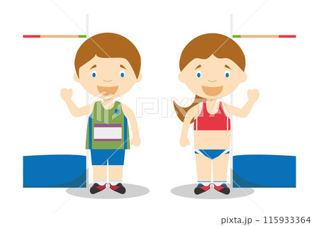Sports vector illustrations: High Jump male and female cartoon characters Sports vector illustrations: High Jump male and female cartoon characters 115933364
