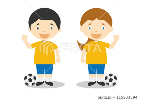 Sports vector illustrations: Football male and female cartoon characters Sports vector illustrations: Football male and female cartoon characters 115933394