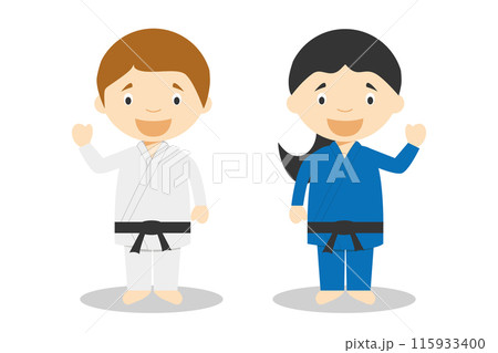 Sports vector illustrations: Judo or Karate male and female cartoon characters Sports vector illustrations: Judo or Karate male and female cartoon characters 115933400