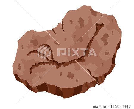 Archeology fossil stone with print of Jurassic dinosaur bones. Archeology reptile footprint, bone. Cartoon vector illustration 115933447