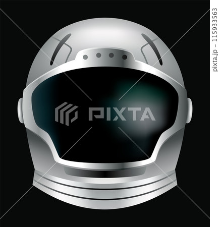 Astronaut helmet, realistic cosmonaut mask with glass for space exploration and flight in cosmos. Part suit for protection spaceman head. Isolated vector illustration 115933563