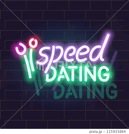 Neon speed dating lettering poster. Isolated illustration on brick wall background. Neon speed dating lettering poster. Isolated illustration on brick wall background. 115933864