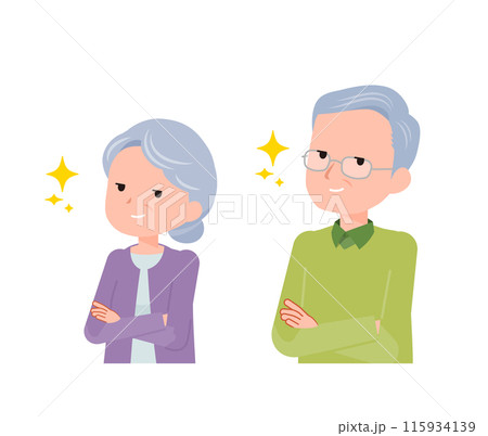 老人シニア夫婦男女。自信満々なドヤ顔。 115934139