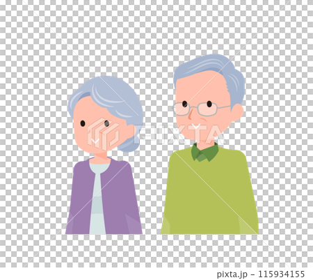 老人高級夫婦男人和女人。正常的表情，微笑。對角線。 115934155