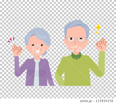 Elderly senior couple man and woman. OK sign. 115934158