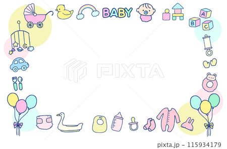 ベビー用品の手描きフレームイラスト 115934179