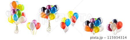 Set of multicolored helium balloons. Element of decorations for party. 115934314