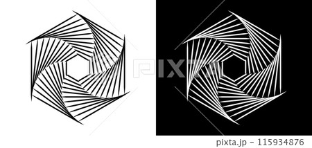 Abstract background with hexagons. Art lines design logo or icon. A black figure on a white background and an equally white figure on the black side. Abstract background with hexagons. Art lines design logo or icon. A black figure on a white background and an equally white figure on the black side. 115934876