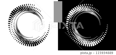 Abstract background with rectangles in circle. Art design spiral as logo or icon. A black figure on a white background and an equally white figure on the black side. 115934889